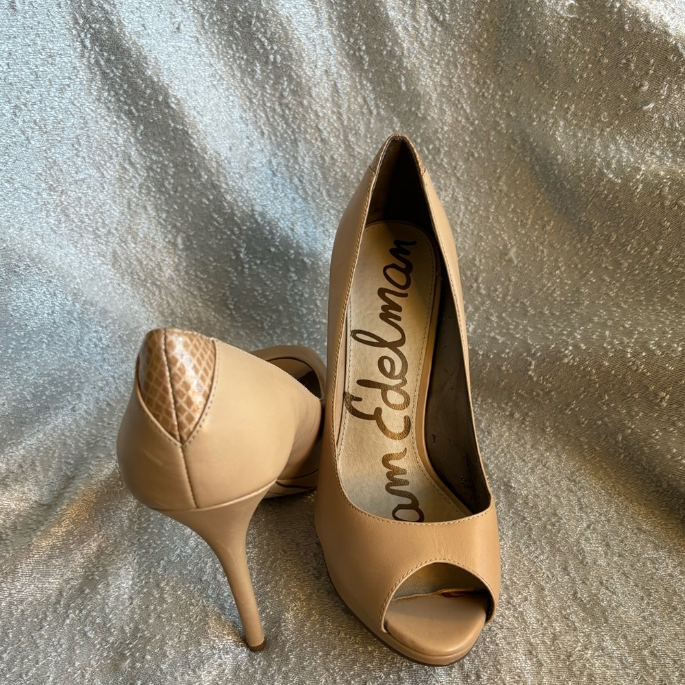 Sam Edelman Ella Platform Peep Toe 5" Pump Leather Nude size 10 - Picture 4 of 10